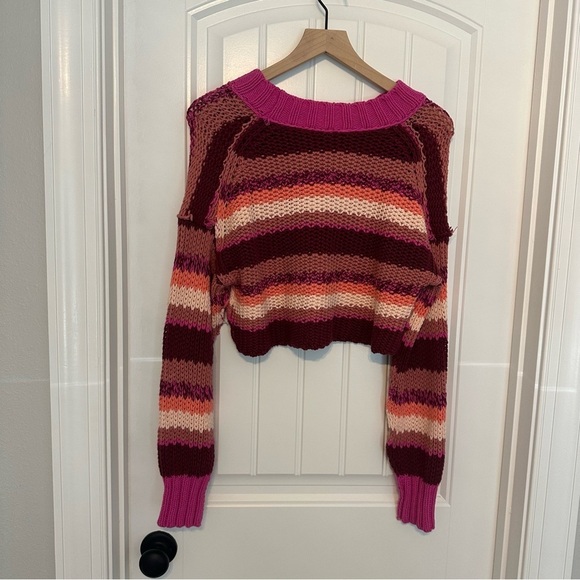 Free People Cropped Sweater Pink Knit Boho Casual Fall Indie Size Extra Small - Picture 4 of 9